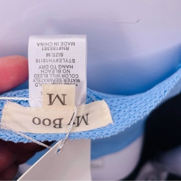 Nwt my boo blue wrap tie shirt cap sleeve cropped style size medium - Picture 3 of 8